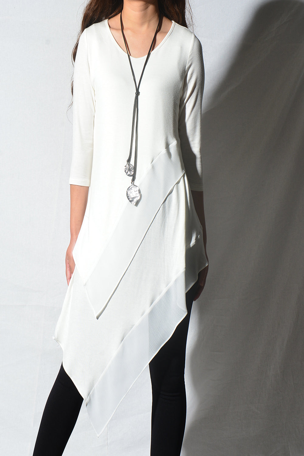Women's Chiffon and Modal Tunic Dress, Asymmetrical Dress, 3/4 Sleeve Tunic Top, Customized Dress, White Dress, Casual T-Shirt, Half Sleeve Top(Q1997a Women's Chiffon and Modal Tunic Dress, Asymmetrical Dress, 3/4 Sleeve Tunic Top, Customized Dress, White Dress, Casual T-Shirt, Half Sleeve Top(Q1997a