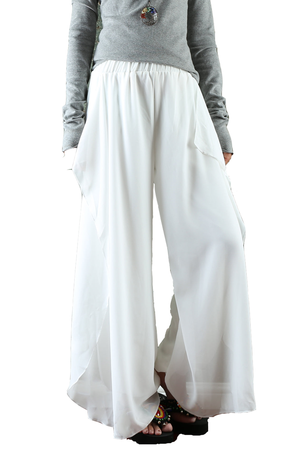 ROYAL SMEELA Chiffon Wide Leg Pants - Flowy Boho Palazzo Pants With Elastic Waist