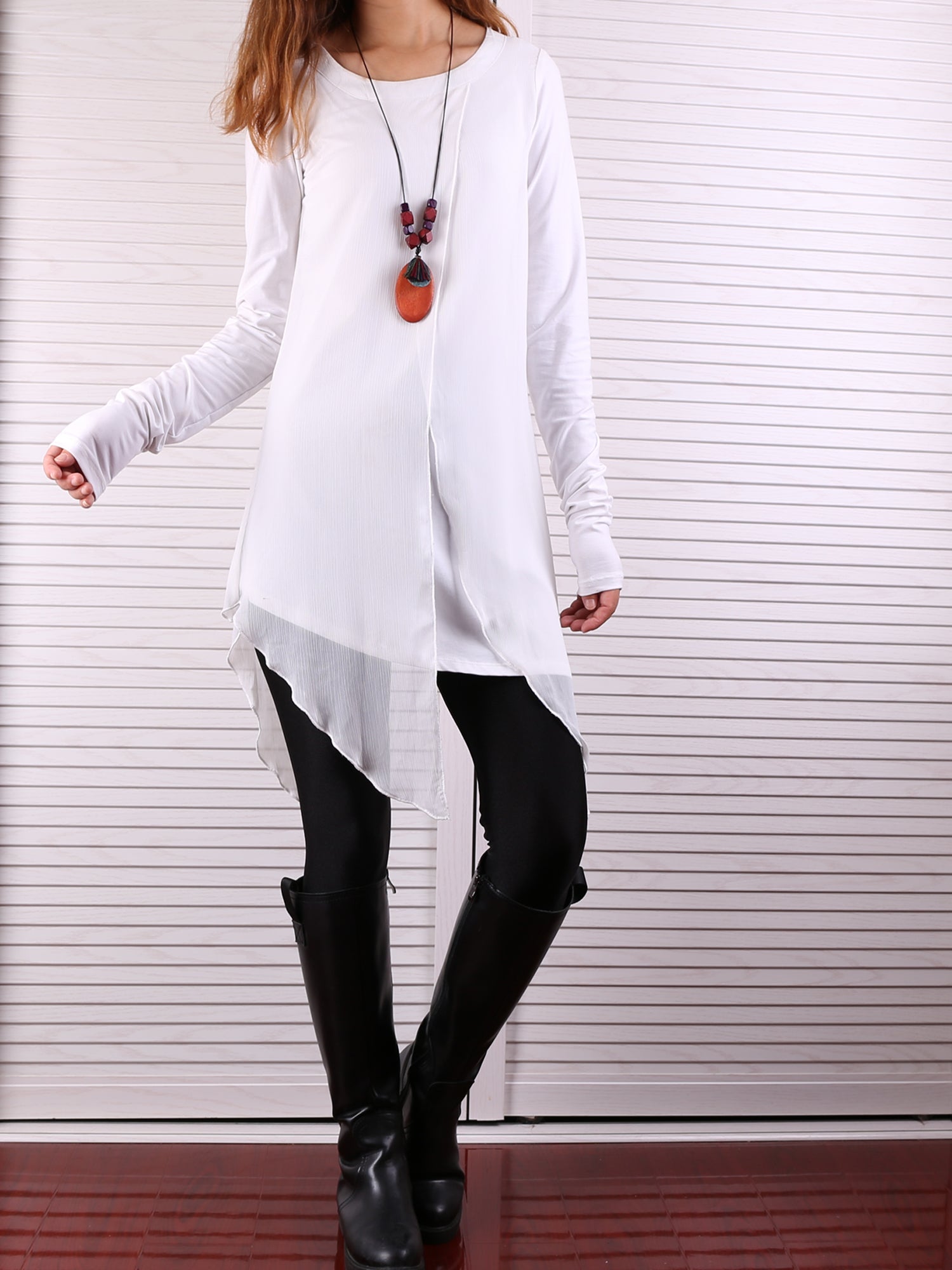 Womens Long Sleeve Top/Cotton and Chiffon Tunic Dress/Layered Cotton T lijingshop Womens Long Sleeve Top/Cotton and Chiffon Tunic Dress/Layered Cotton T lijingshop