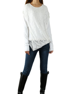 Womens cotton Top/Lace Cotton Hoodie/Oversized Plus size Sweatshirt/Casual Top/Customized T-shirt/Asymmetry clothing/Boho t-shirt/Long Sleeve Shirt(Y3118S) - lijingshop